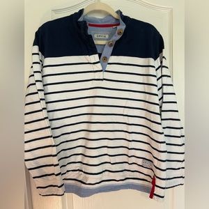 Orvis Women’s Half Button Long Sleeve Sweater White and Blue Cotton